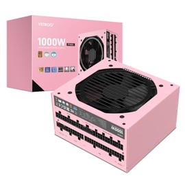 Vetroo 1000W Pink Power Supply ATX 3.1 Ready Dual PCIe 5.1, 80 Plus Gold Full Modular, Eco Mode with 120mm FDB Fan, Compact Size, 10 Year Warranty for Gaming PC