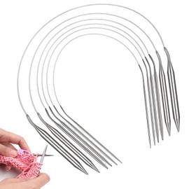 Aeeque Circular Knitting Needles Set 60 cm, 2.5 mm - 9.0 mm, 6 Pieces Stainless Steel Circular Knitting Needles, Lightweight Round Knitting Needles for Hat Sleeves, Sweater Circular Knitting Needles