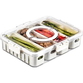 Divided Serving Tray with Lid and Handle - 4 Compartments Lightweight Snackle Box for Snack, Veggies, Fruits and Nuts
