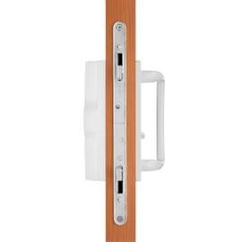 Rockwell Security Euro-Charlotte Sliding Glass Door Handlein White Finish fits 3-15/16" Screwholes and Fits Up to 1-3/4" Thick Doors