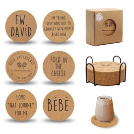 Funny Set of 6 Cork Coasters with Holder Apothecary Absorbent TV Coasters - Perfect Gift Idea, Birthday Decorations and Funny