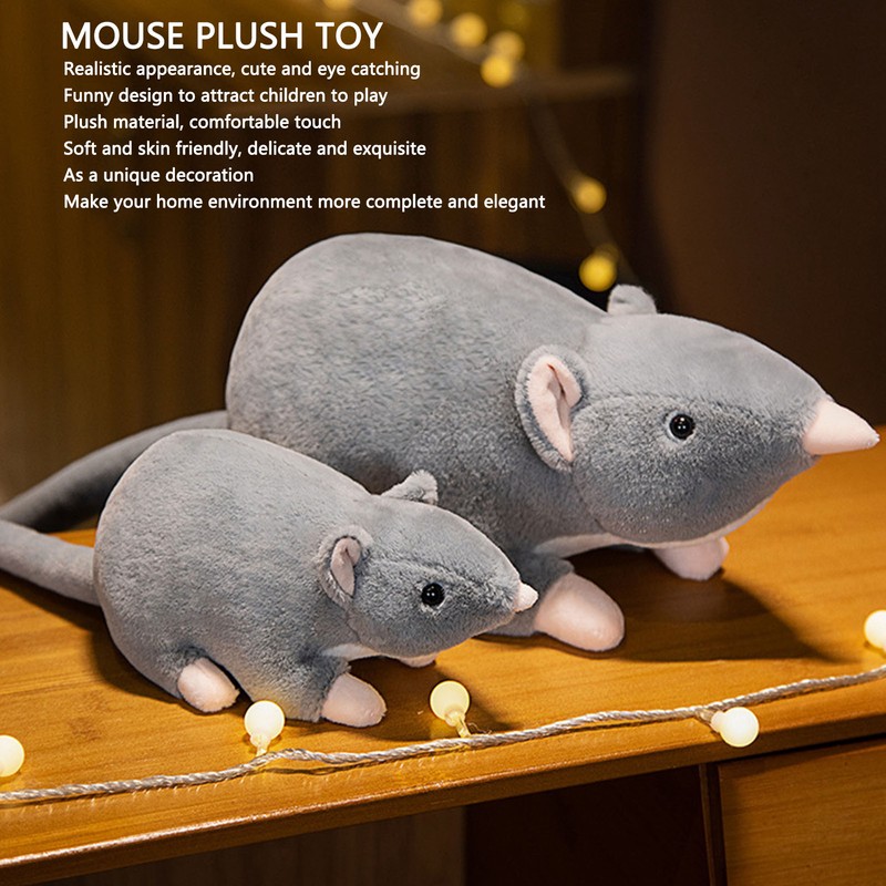 Plush Mouse Toy Funny High Simulation Gray Stuffed Mouse Animal