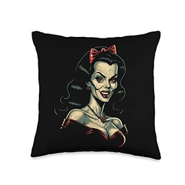 Vampire Lady Showing Fangs 1960s Horror Comic Book Style Throw Pillow