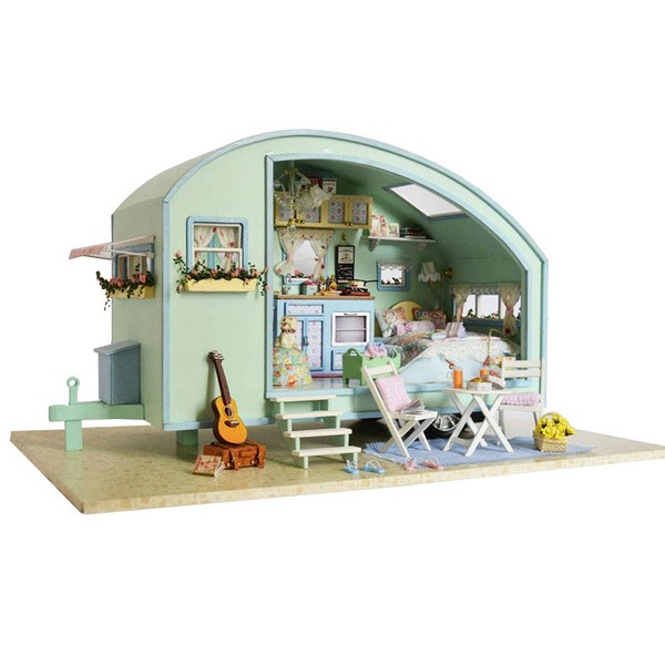 MAGQOO Wooden Dollhouse Miniature with Furniture DIY Dollhouse Kit DIY House Kit Tiny House Kit with Voice Control and Music Movement 1:18 Scale Creative Room Idea(Time Travel)