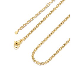 FOCALOOK Women's Necklace Chain Only, Stainless Steel, Hypoallergenic, 0.05 inch (1.2 mm) Azuki Chain, Ring Necklace Chain, Extra Fine, Silver, Gold