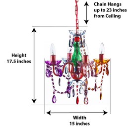 gypsy color The Original Brink House 4 Light Multicolor Hardwire Flush Mount Chandelier H17.5”xW15”, Red Metal Frame with Multicolor Glass Stem and Acrylic Crystals