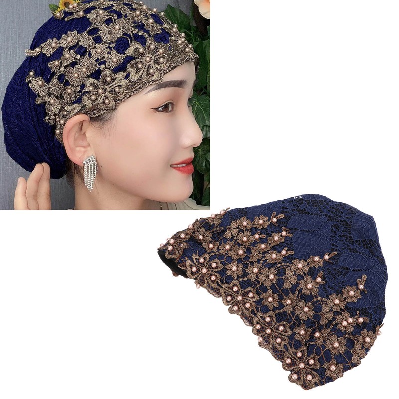 Turban Head Wraps Vintage Embroidered Soft Lace Material Beaded Fleece