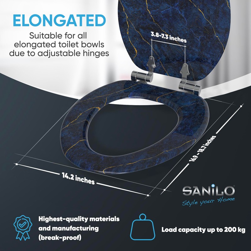 Sanilo Soft Close Toilet Seat ELONGATED, Quiet and Slow Close