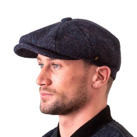 Hatman of Ireland Men's 100% Kerry Woollen Mills Tweed 8 Piece Cap Irish Newsboy Hat, Made in Ireland (US, Alpha, X-Large, Navy)
