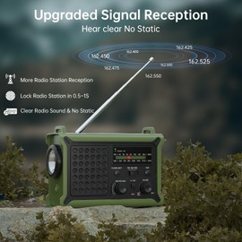 12000mAh/44400mWh Emergency Radio-NOAA Approved Weather Radio with AM/FM Portable Solar Panel/Hand Crank/AC Input Rechargeable Battery and Flashlight SOS Siren Lamp for Indoor/Outdoor Emergencies
