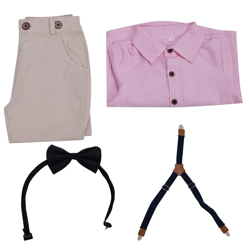 Baby Boy Gentleman Outfit Children Exquisite Stripe Shirt Suspender Pants