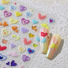 Love Heart Nail Stickers Decals Red White Nail Stickers for Nail Art Self Adhesive Valentine's Day Nail Decals Bow Candy Nail Design for Women 5D Embossed Nail Supplies Nail Art Decorations