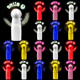 Rossesay 16 Pcs Mini Fans Bulk Smile Face LED Glow Light up Message Handheld Battery Powerful Fan Party Favor(White, Yellow, Pink, Red, Dark Blue)