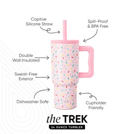 Simple Modern Kids 24 oz Tumbler with Handle and Silicone Straw Lid | Spill Proof and Leak Resistant | Reusable Stainless Steel Bottle | Gift for Kids Boys Girls | Trek Collection | Confetti
