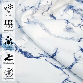 Pizuna Pure 100% Cotton Queen Duvet Cover Set, Luxurious 400 Thread Count Long Staple Cotton Sateen Weave with Button Closure (Combed Carrara Marble Blue Cotton Duvet Cover Queen)