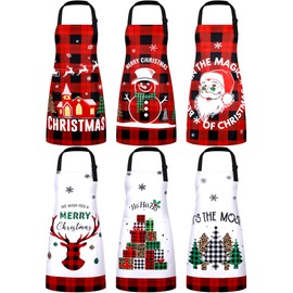 Bencailor Winter Aprons with Pockets Adjustable Holiday Kitchen Aprons Waterproof for Cooking Women Men(Buffalo Plaid,Black and Red, White,6 Pcs)