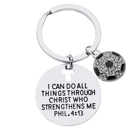 Soccer Rhinestone Charm Keychain, Christian Faith Charm Keychain, I Can Do All Things Through Christ Who Strengthens Me Phil. 4:13 Scripture Jewelry, Soccer Gifts For Women and Men