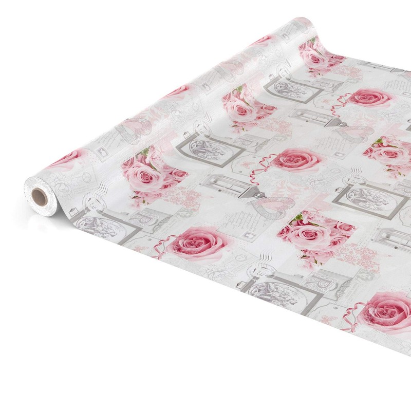 ANRO Oilcloth Tablecloth, Washable, Roses, Country House Antique Style, Grey,