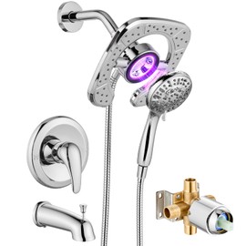 Usperno Magnetic Shower Faucet Set Dual 2 in 1 Shower System with Handheld Shower Spray 3-way Water Diverter Shower Trim Kit Rainfall Bathroom High Pressure 5 Setting with Tub Faucet Polish Chrome