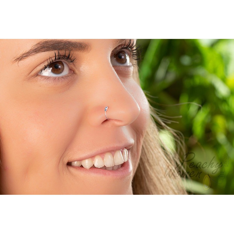 925 Silver Beads Fake Nose Ring - 24G Faux Nose