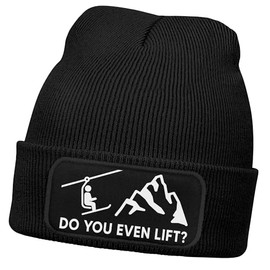 MoonWorks® Men's Beanie with Patch Knitted Hat with Saying Do You Even Lift Print Skiing Fitness Hat Men Black One Size, black