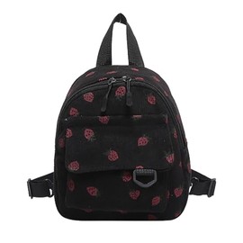 LJCZKA Strawberry Corduroy Backpack for Girls Women, Small Toddler Preschool Backpack Kids Cute School Bag for Kindergarten Travel