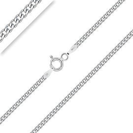 PLANETYS - Flat Curb Chain 2 mm Width 925 Sterling Silver Rhodium-Plated Chain - Necklace - Various Lengths: 40-45-50-55-60-65-70 cm, Sterling Silver, No Gemstone