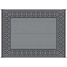 Outsunny Reversible Outdoor Rug, 9' x 12' Waterproof Plastic Straw Floor Mat, Portable RV Camping Carpet, Large Floor Mat for Backyard, Deck, Picnic, Beach, Black & Gray Border