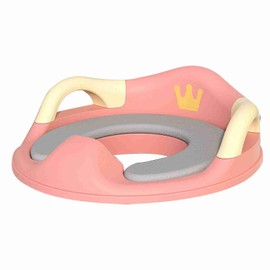 Kids Potty Training Seat Soft PU Cushion Splatter Proof Stable Base Slip Resistance Toilet Seat with Handles Pink
