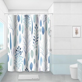 Uiiooazy Blue Leaves Shower Curtain Set with Hooks Farmhouse Botanical Plants Shower Curtain for Bathroom Blue Leaves Branches Waterproof Fabric Decor 60x72inches