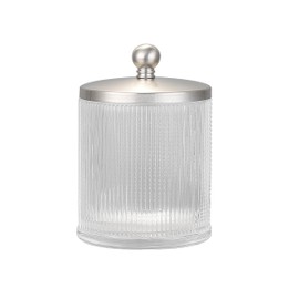 Indecor Home Glass Jar with Metal Lid for Bathroom Organization - Ideal for QTips, Cotton Balls, and More, Nickel/Clear