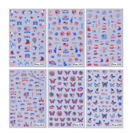 4th of July Nail Stickers for Nail Art 3D Self Adhesive Independence Day Cartoon Butterfly Fireworks Love Flag Stars Letters Statue of Liberty Decals Fourth of July Design Sticker for Women,6 Sheets