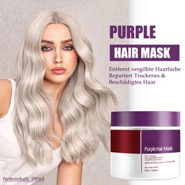 Maca Purple Haarmaske - Maca Essenz Kollagen Hair Mask - Violette Haarmasken für Blondes/Blondiertes/Graues Haar - Haarcreme Neutralisiert Gelbstich & Repariert Haarschäden - Avocadoöl & Sheabutters
