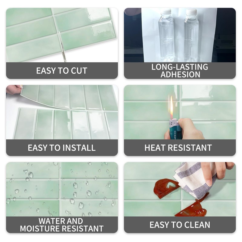 10 Sheet Peel and Stick Subway Kitchen Backsplash Tiles,3D Rectangle