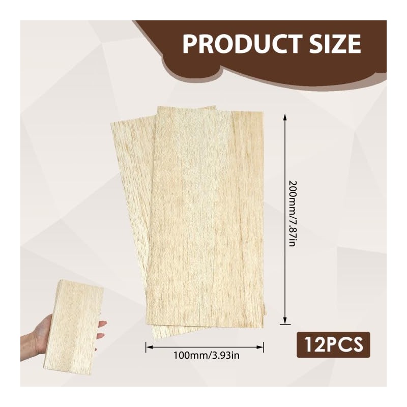 12-Pack Balsa Wood Sheets 200x100x1mm Lightweight Craft Balsa Wood Thin