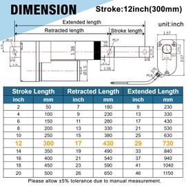 JQDML 12V Linear Actuator 176lbs/800N 0.78"/s High Speed Linear Actuator Stroke 12Inch IP65 Protection Electric Actuator with Mounting Brackets,for Door Opener,Solar Tracker,Electric Lifting System