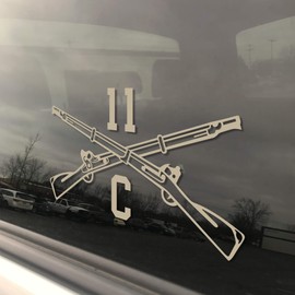 Military MOS 11C Infantry Mortarman Crossed Rifles 3x5 Tan Heavy Duty Die Cut Window Vinyl Sticker Decal