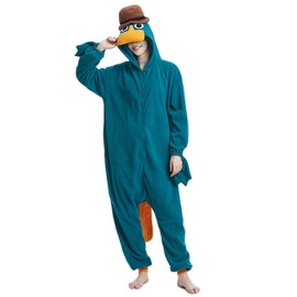 Unisex Perry Platypus Onesies Adult Cartoon Cosplay Pajamas Zip Animal Jumpsuit Sleepwear