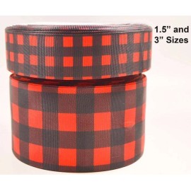 3"  Wide Black with Red Plaid Print Grosgrain Cheer Bow Ribbon