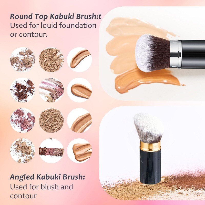 Tessco for you 2 Pcs Retractable Kabuki Makeup Brush Powder