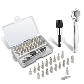 Ratchet Screwdriver Offset 1/4 Bit Torx Slotted Phillips Star Square Pozidrive Screwdriver Hex Ratchet Wrench Drive Square 0.25 inch (6.35 mm) Repair Tool Set 32-piece