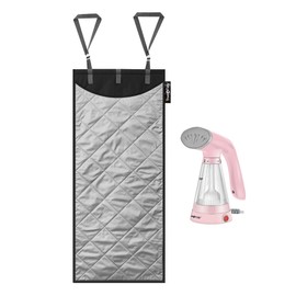 True & Tidy Complete Garment Care Compact Travel Clothes Steamer and XL Over the Door Protective Iron and Steam Press Pad Set (Pink)