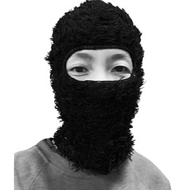 YTNKIV 3-Hole Ski Mask Full Face Woolen Knitted Hat Warm Outdoor Cycling Windproof Mask Distressed Balaclava (Black)