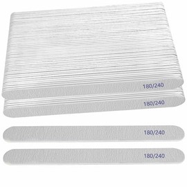 Lima de uñas (100 paquetes), limas de uñas de grano 180/240 para uñas naturales, madera de doble cara Emory limas de uñas profesionales reutilizables 