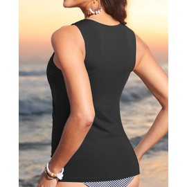 Tempt Me Women Tankini Top Only - High Neck Bathing Suit Tummy Control Swim Top 2025, Black, X-Large