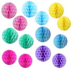 14pcs Decorations Honeycomb Ball Paper Heart Tissue Paper Hanging Party Decorations for Valentine's Day Engagement Wedding Heart Themed Birthday (Ball-Shaped-Multicolor Set)
