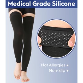 KEKING® Thigh High Compression Stockings Footless, Unisex, 15-20mmHg Leg Support Compression Sleeves with Anti-Slip Silicone Band, Treatment Swelling, Varicose Veins, Edema, DVT, Black Medium