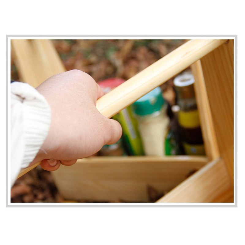 Outdoor Wood Seasoning Storage Basket with Handle Picnic Condiments BBQ