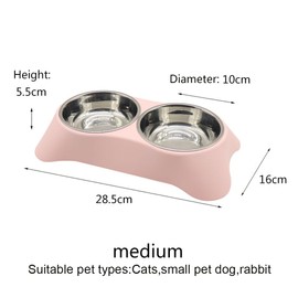 Mithui ju Double Cat Rabbit Bowl, Non Slip Stainless Steel Double Pet Bowl with Non-spill Design for Small Pets Such as Puppies, Cats, Rabbits (Pink, Medium)