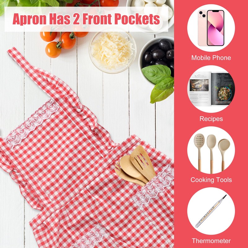 YGKYMVW Kitchen Apron, Cotton Apron Floral Pattern Apron with 2